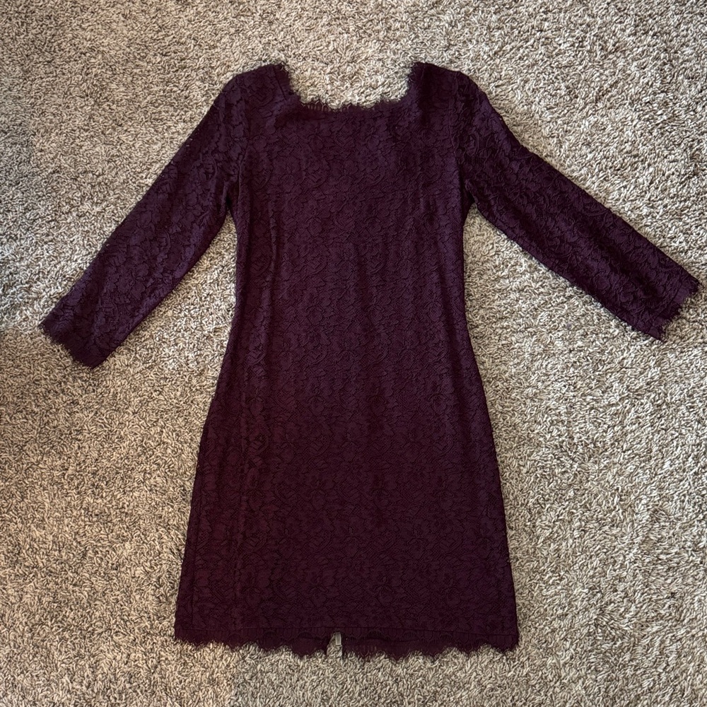 Diane Von Furstenberg Burgundy Lace Long Sleeve Dress